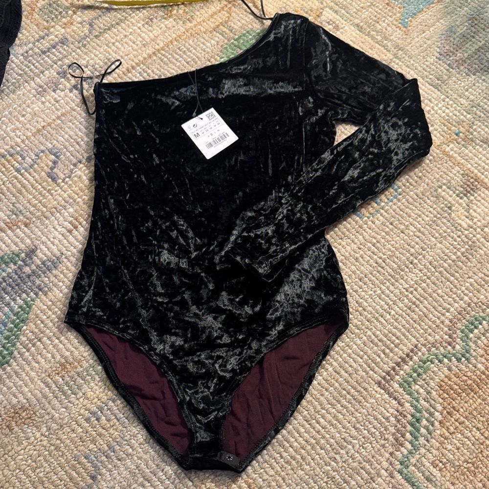 Zara One Shoulder Black Velvet Women's Top